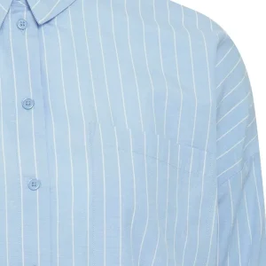 Simple Wish Blue Cotton Long Sleeve Shirt*Women Tops & Blouses