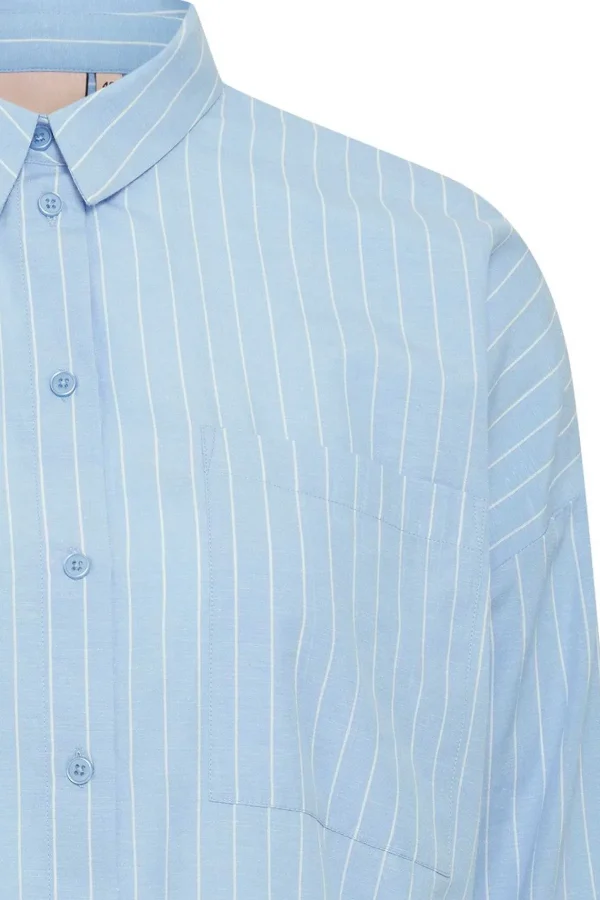 Simple Wish Blue Cotton Long Sleeve Shirt*Women Tops & Blouses