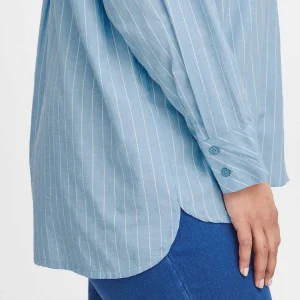 Simple Wish Blue Cotton Long Sleeve Shirt*Women Tops & Blouses