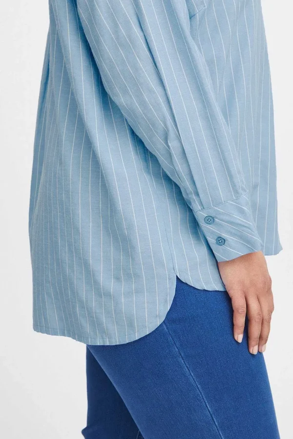 Simple Wish Blue Cotton Long Sleeve Shirt*Women Tops & Blouses