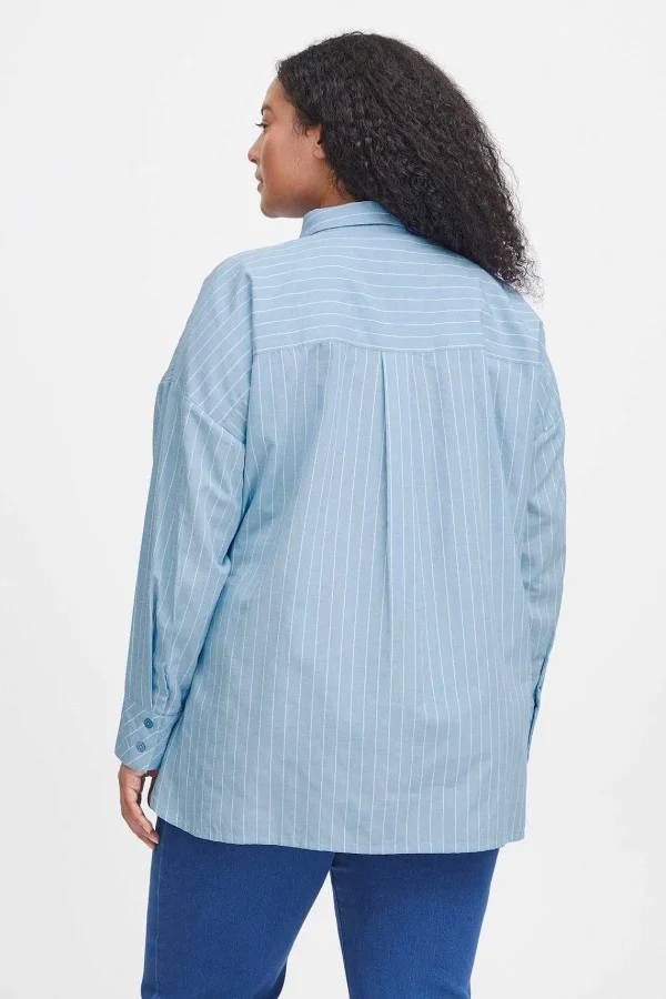 Simple Wish Blue Cotton Long Sleeve Shirt*Women Tops & Blouses