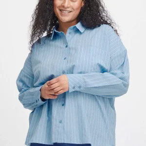 Simple Wish Blue Cotton Long Sleeve Shirt*Women Tops & Blouses