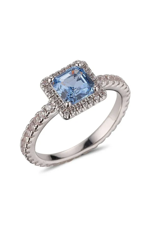 Knight & Day Blue Cz Rhodium Ring Size 8* Jewellery