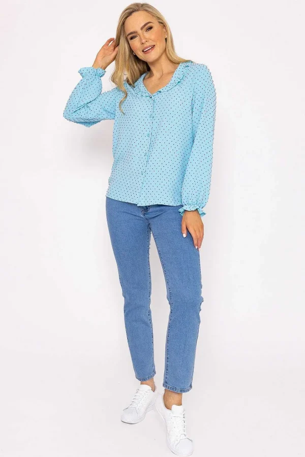 Rowen Avenue Blue Dobby Jacquard Blouse*Women Tops & Blouses