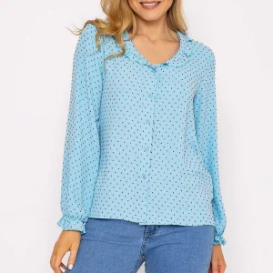 Rowen Avenue Blue Dobby Jacquard Blouse*Women Tops & Blouses