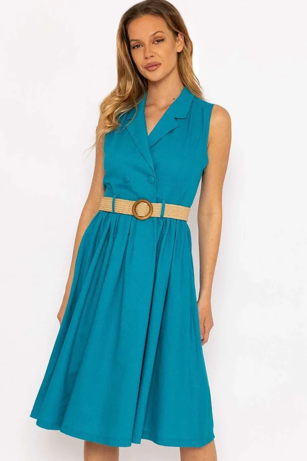 Rowen Avenue Blue Linen Sleeveless Shirt Dress*Women Dresses & Jumpsuits