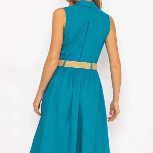 Rowen Avenue Blue Linen Sleeveless Shirt Dress*Women Dresses & Jumpsuits