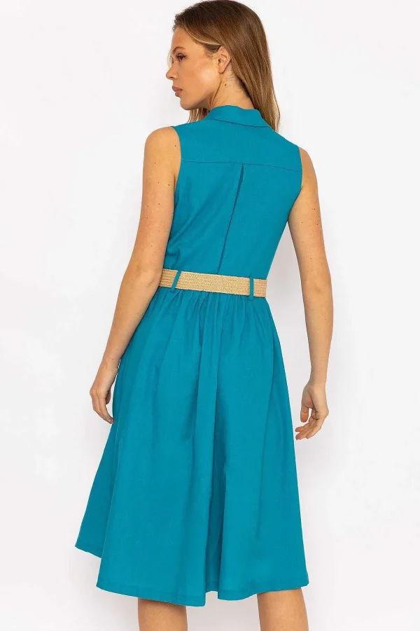 Rowen Avenue Blue Linen Sleeveless Shirt Dress*Women Dresses & Jumpsuits