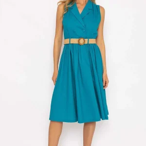 Rowen Avenue Blue Linen Sleeveless Shirt Dress*Women Dresses & Jumpsuits
