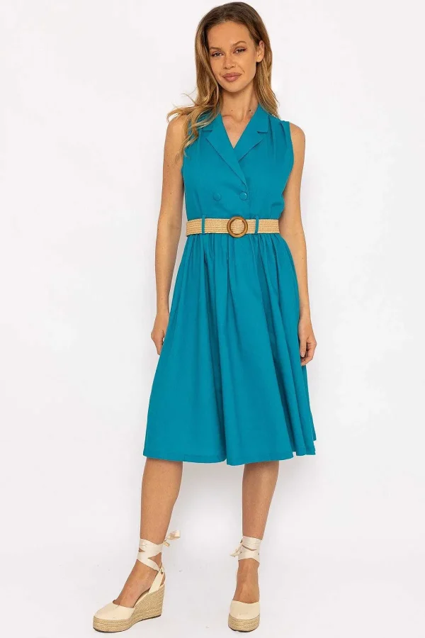 Rowen Avenue Blue Linen Sleeveless Shirt Dress*Women Dresses & Jumpsuits