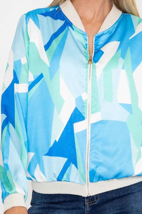 Pala D'oro Blue Printed Bomber Jacket*Women Coats & Jackets