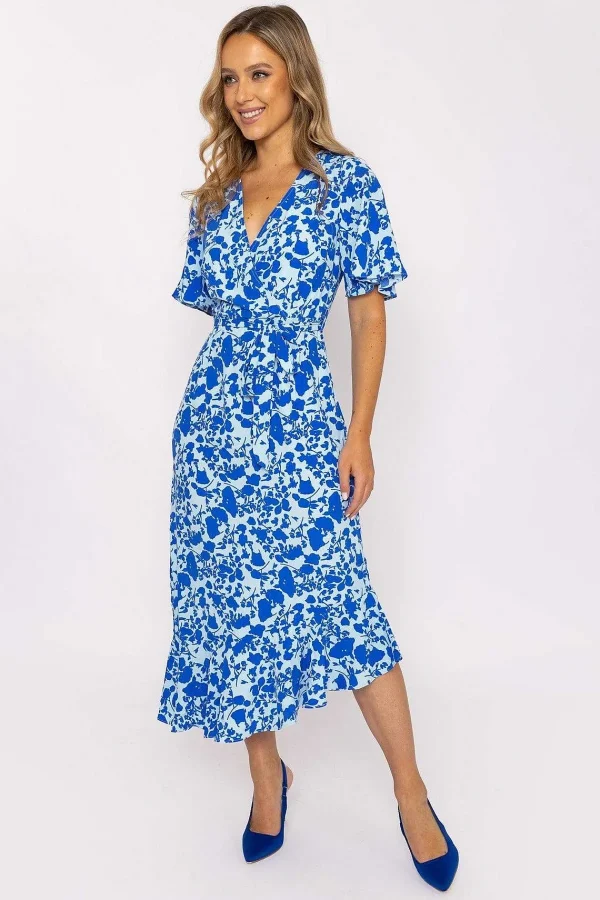 Nova of London Blue Ruffle Wrap Midi Dress*Women Dresses & Jumpsuits