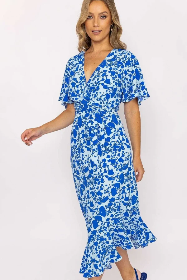 Nova of London Blue Ruffle Wrap Midi Dress*Women Dresses & Jumpsuits