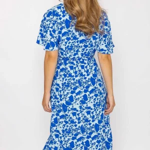 Nova of London Blue Ruffle Wrap Midi Dress*Women Dresses & Jumpsuits