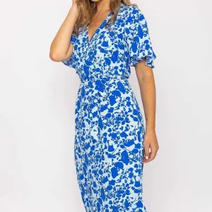 Nova of London Blue Ruffle Wrap Midi Dress*Women Dresses & Jumpsuits