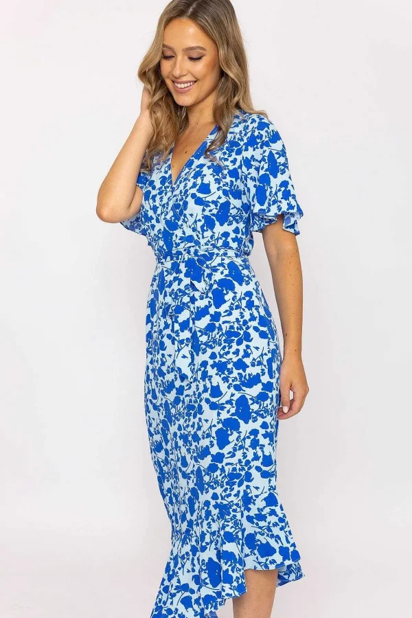 Nova of London Blue Ruffle Wrap Midi Dress*Women Dresses & Jumpsuits
