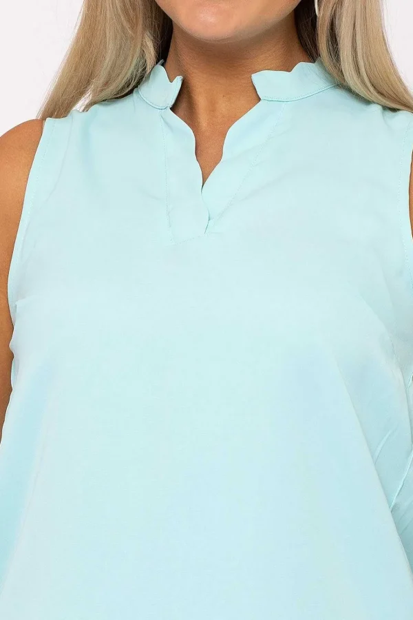 Rowen Avenue Blue Scallop Trim Sleeveless Top*Women Tops & Blouses