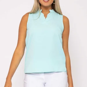 Rowen Avenue Blue Scallop Trim Sleeveless Top*Women Tops & Blouses