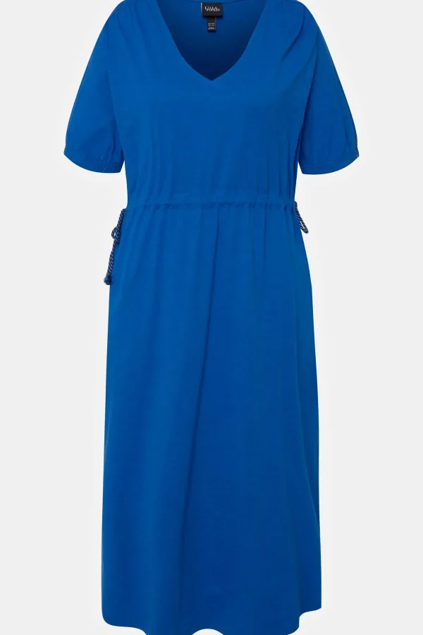 Ulla Popken Blue Short Sleeve Drawstring Waist Midi Dress*Women Dresses