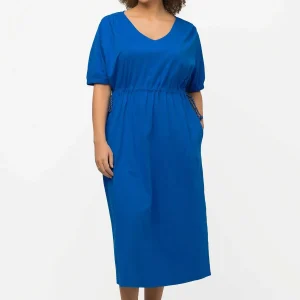 Ulla Popken Blue Short Sleeve Drawstring Waist Midi Dress*Women Dresses