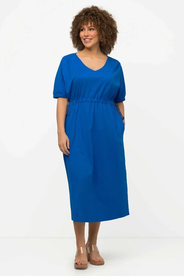 Ulla Popken Blue Short Sleeve Drawstring Waist Midi Dress*Women Dresses