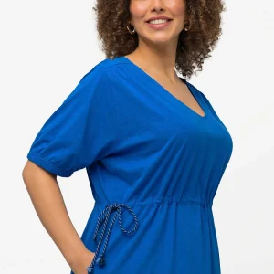 Ulla Popken Blue Short Sleeve Drawstring Waist Midi Dress*Women Dresses