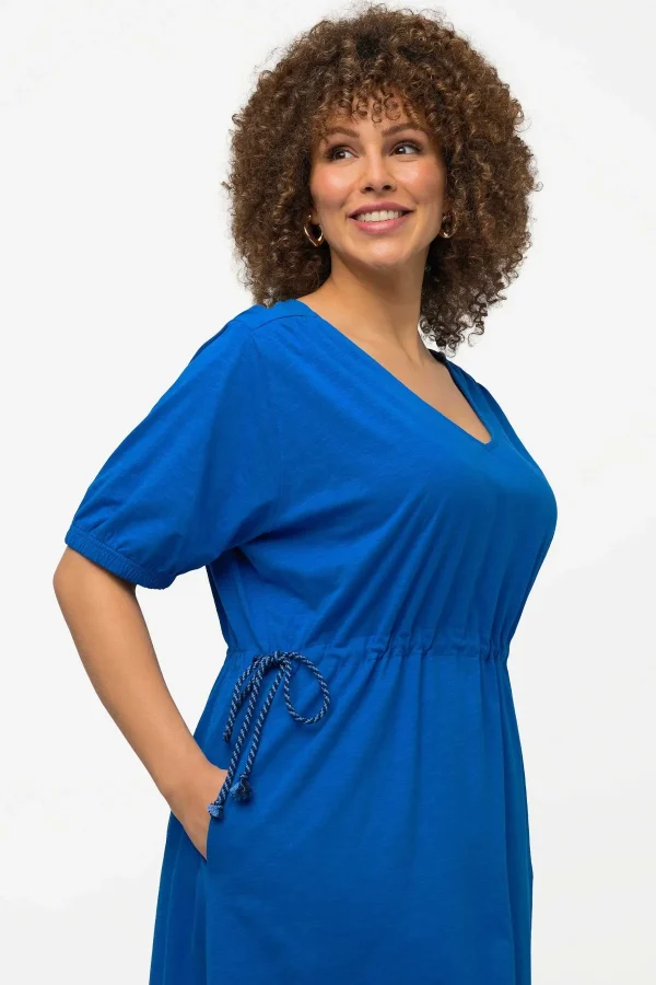 Ulla Popken Blue Short Sleeve Drawstring Waist Midi Dress*Women Dresses