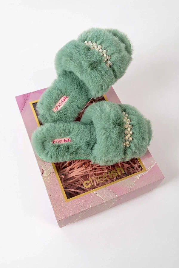 Cherish Accessories Boxed Embellished Slippers In Green*Women Nightwear