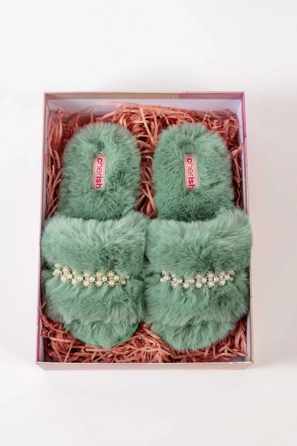 Cherish Accessories Boxed Embellished Slippers In Green*Women Nightwear