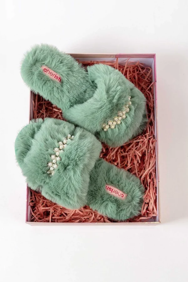 Cherish Accessories Boxed Embellished Slippers In Green*Women Nightwear