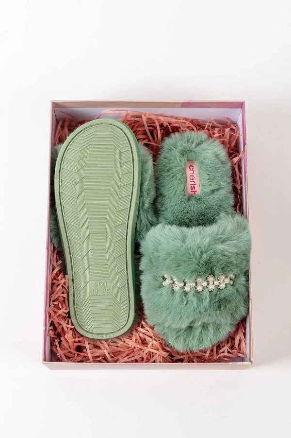Cherish Accessories Boxed Embellished Slippers In Green*Women Nightwear