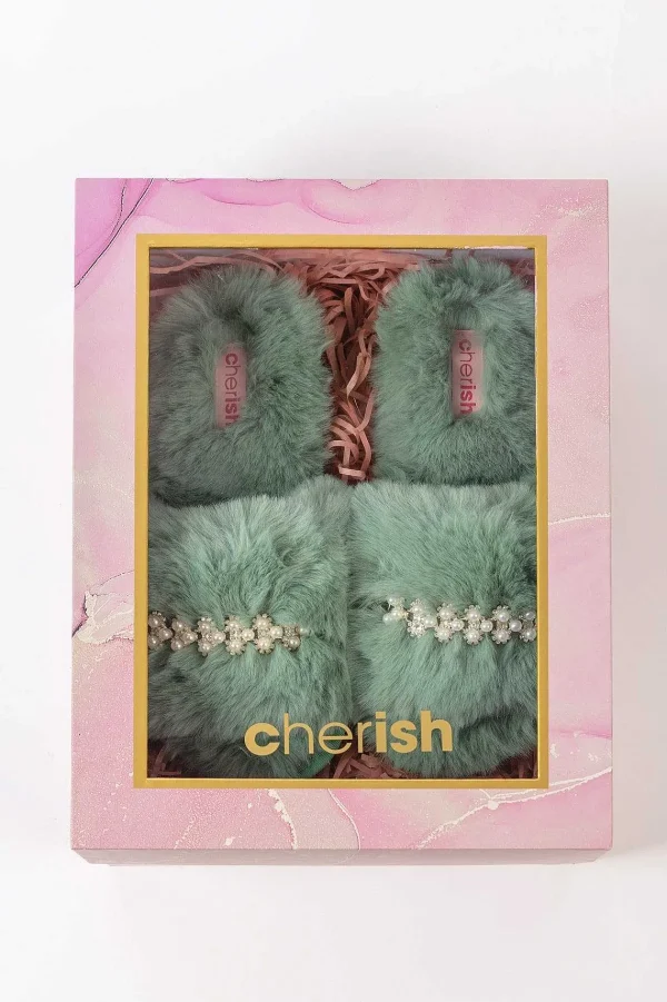 Cherish Accessories Boxed Embellished Slippers In Green*Women Nightwear