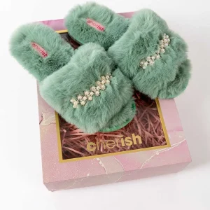 Cherish Accessories Boxed Embellished Slippers In Green*Women Nightwear