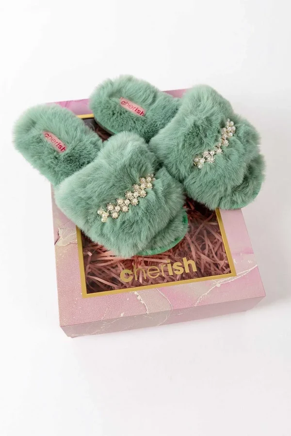Cherish Accessories Boxed Embellished Slippers In Green*Women Nightwear
