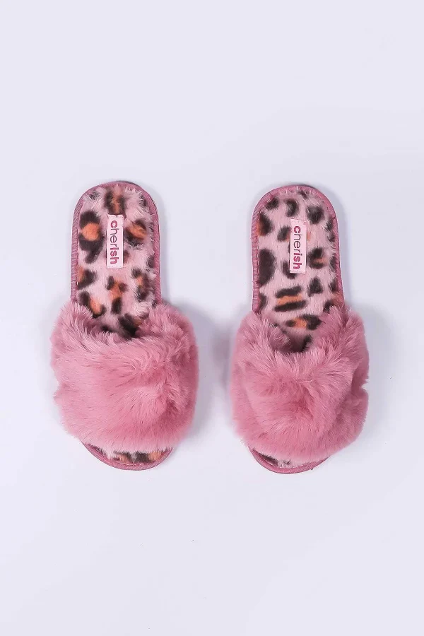 Cherish Accessories Boxed Pink Animal Faux Fur Slipper*Women Nightwear