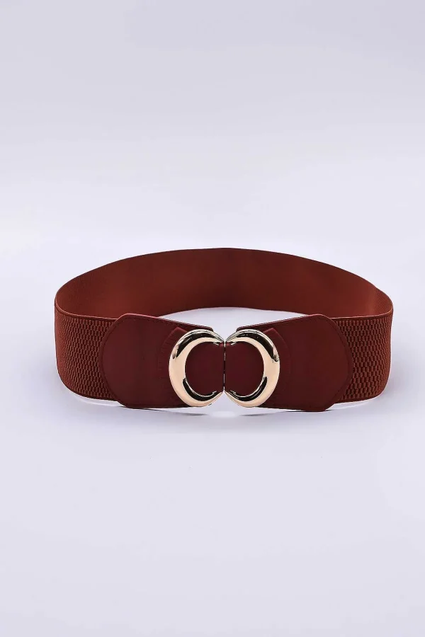 SOUL Accessories Brown Elastic Belt With Gold Clasp* Belts