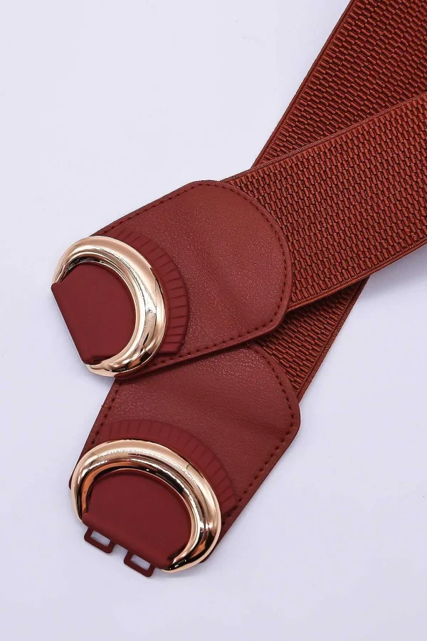 SOUL Accessories Brown Elastic Belt With Gold Clasp* Belts