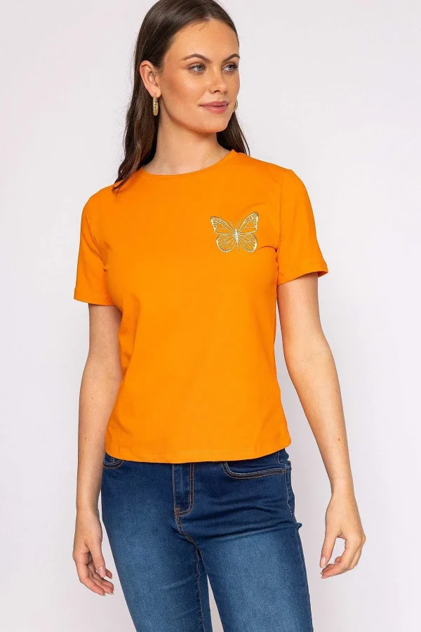 Kelly & Grace Weekend Butterfly T-Shirt In Orange*Women Tops & Blouses