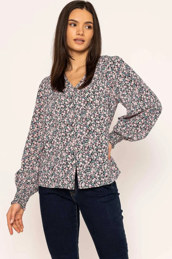 Rowen Avenue Button Blouse In Pink Print*Women Tops & Blouses