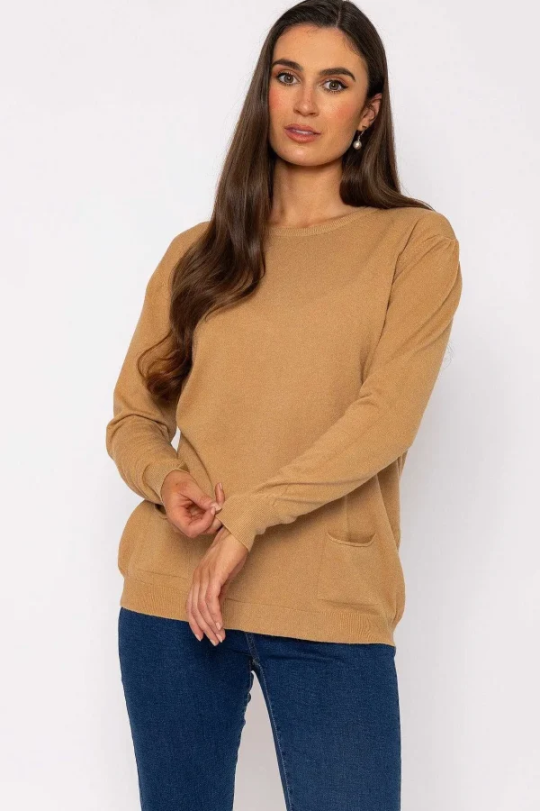 J'aime la Vie Button Detail Knit In Camel*Women Jumpers & Cardigans