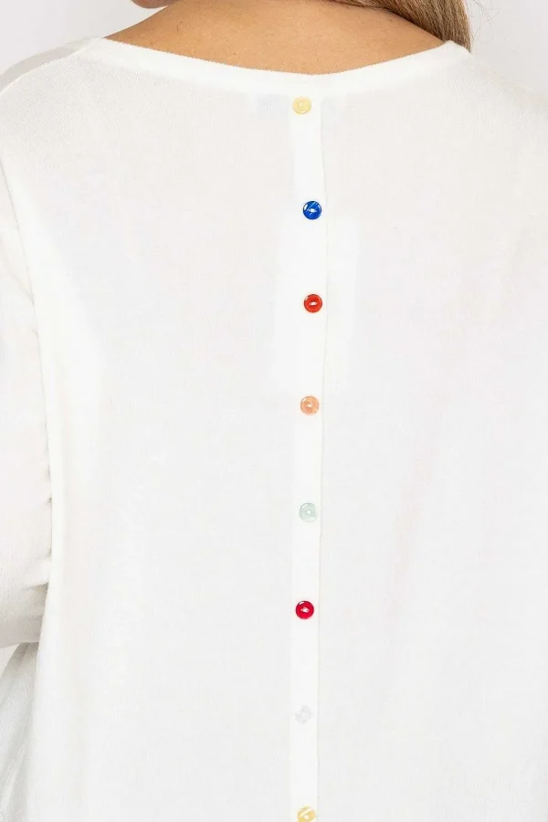 J'aime la Vie Button Detail Knit In White*Women Jumpers & Cardigans