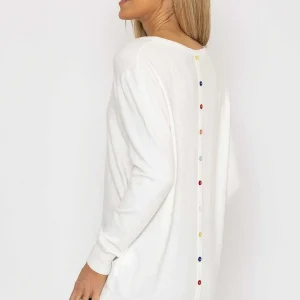 J'aime la Vie Button Detail Knit In White*Women Jumpers & Cardigans