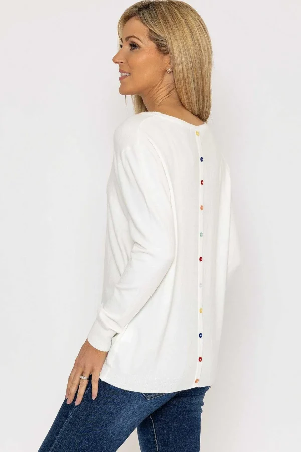 J'aime la Vie Button Detail Knit In White*Women Jumpers & Cardigans