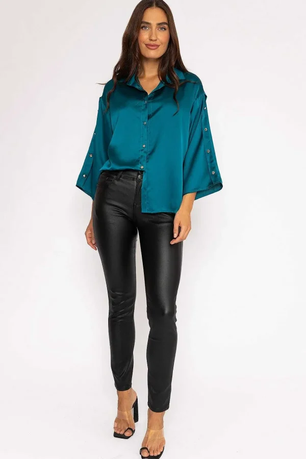 Pala D'oro Button Sleeve Blouse In Teal*Women Tops & Blouses