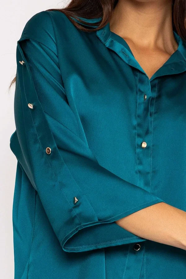 Pala D'oro Button Sleeve Blouse In Teal*Women Tops & Blouses