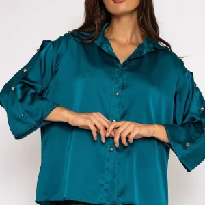 Pala D'oro Button Sleeve Blouse In Teal*Women Tops & Blouses