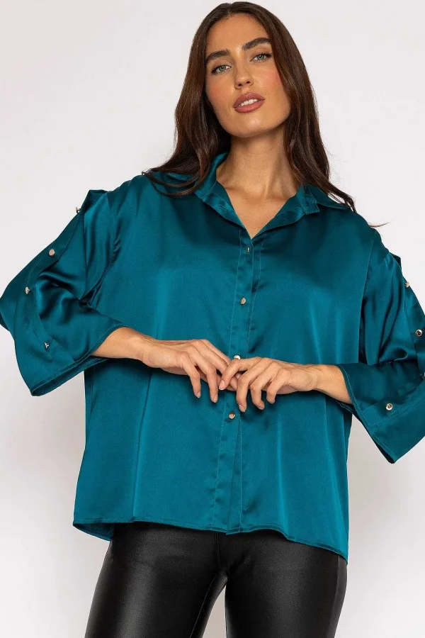 Pala D'oro Button Sleeve Blouse In Teal*Women Tops & Blouses