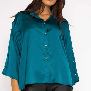 Pala D'oro Button Sleeve Blouse In Teal*Women Tops & Blouses