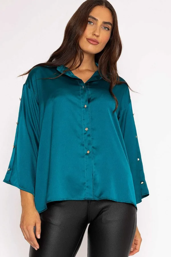 Pala D'oro Button Sleeve Blouse In Teal*Women Tops & Blouses