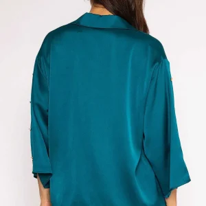 Pala D'oro Button Sleeve Blouse In Teal*Women Tops & Blouses